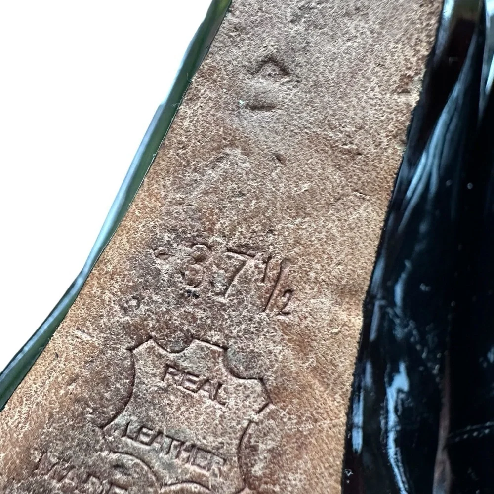 LK Bennett Zahara Wedge Heel Tortoise Shell Patent Print Black Size 37.5 US 7